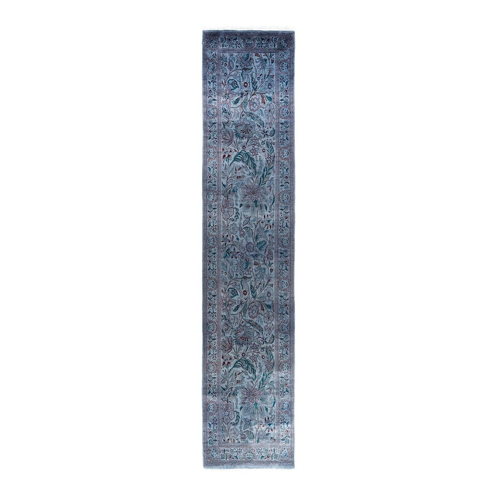 Fine Vibrance One-of-a-Kind Hand-Knotted Runner Rug - Gray, 2' 7" x 12' 8" - 2' 7" x 12' 8"