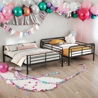 Full XL Over Queen Metal Bunk Bed,Stylish Metal Frame Bed,Black