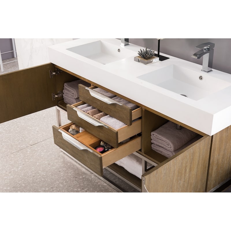 James Martin Vanities Columbia 59" Double Vanity, Latte Oak with Brushed Nickel Hardware
