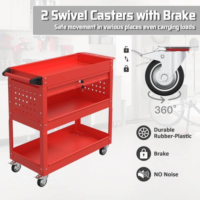 3 Tray Rolling Tool Cart, 400 LBS Capacity Mechanic Tool Carts on Wheels - 13.9 x 32.9 x 30 inches