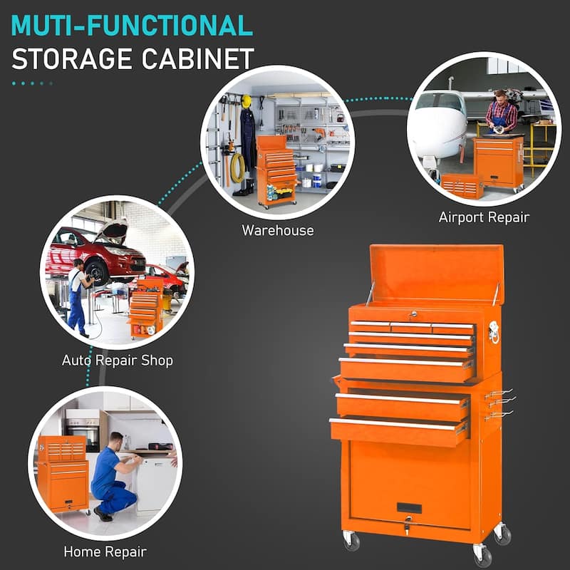 8-Drawer 2 in 1 Rolling Tool Chest Cabinet Garage Storage Toolbox with Detachable Top Tool Box and Universal Lockable Wheels