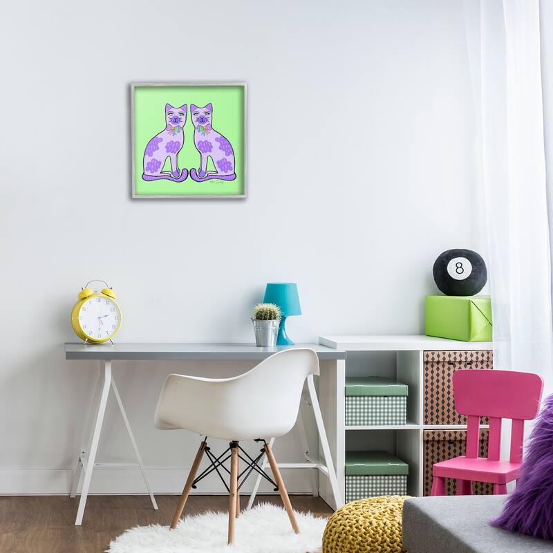 Stupell Purple Cats on Green Framed Giclee Art Design By Katie Conley
