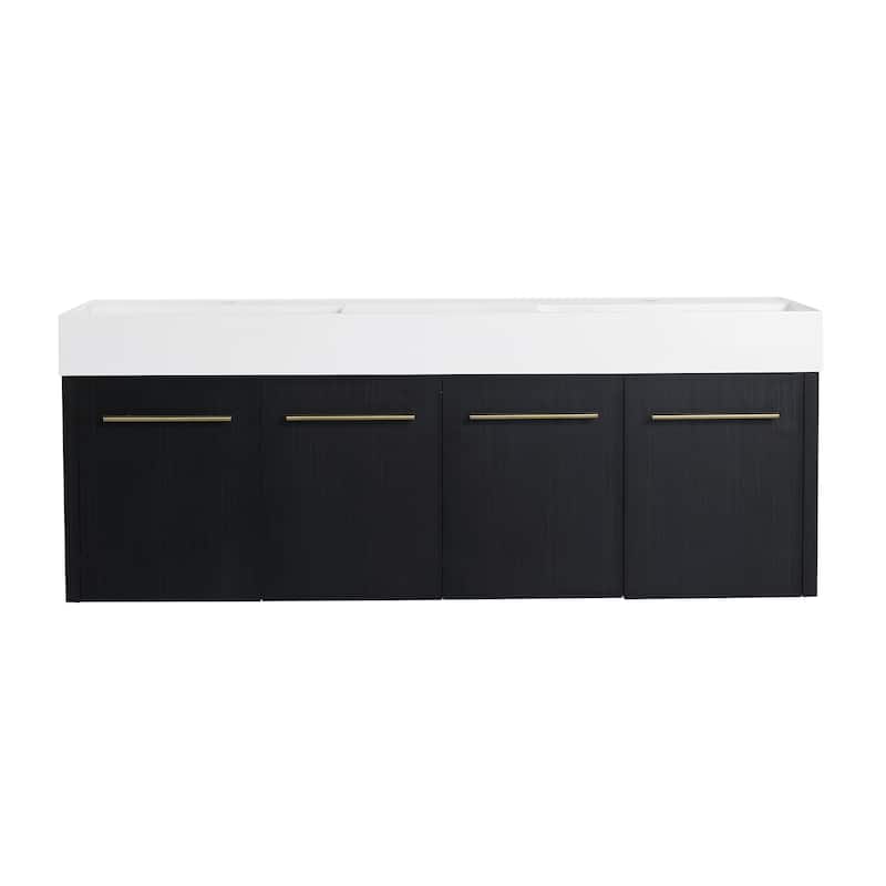 60 Inch Wall-mounted Bathroom Vanity (Only the Cabinet Body, No Top Sink) - Black