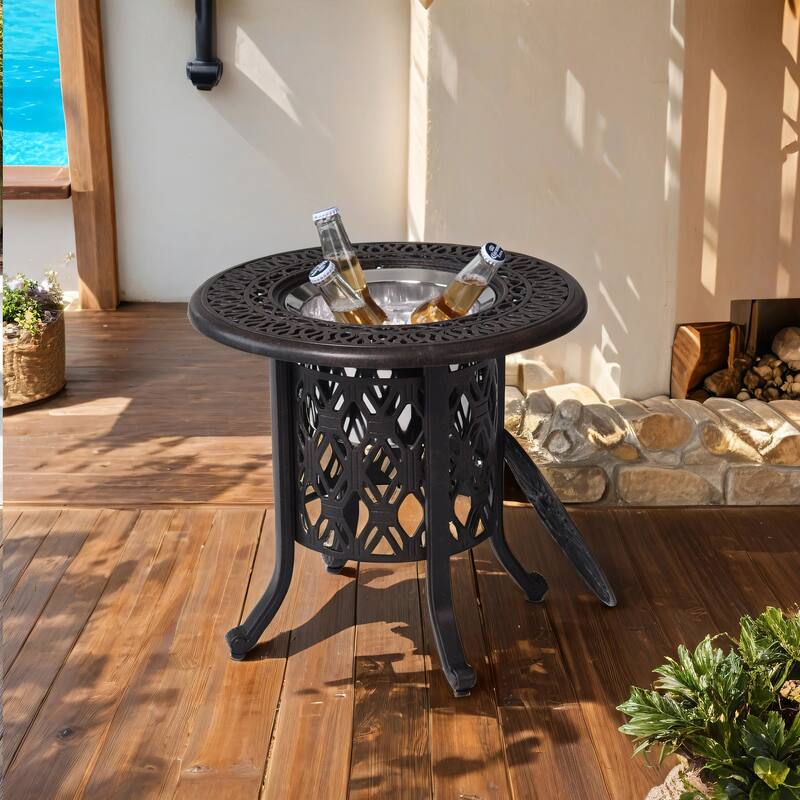 Bronze Outdoor Ice Bucket Side Table with 304 Stainless Steel Insert for Patio and Poolside - 21”Dia x 19.7”H
