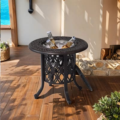 Roomfitters Hand Brushed Patina/Bronze Cast Aluminum, Food Grade 304 Stainless Steel Ice Bucket/Pail Table Set