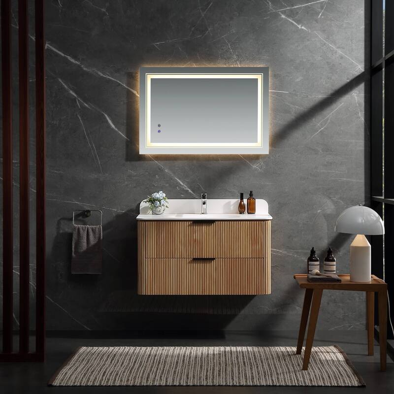 Modland 36" Wall-Mounted Bathroom Vanity with Acrylic Top Integrated Sink & Overflow - Natural Oak