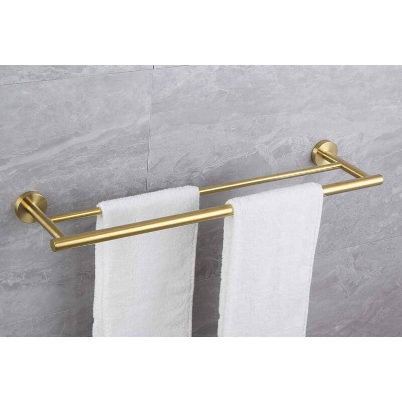 23.6” Stainless Steel Gold Towel Holder with Double Bar for Bathroom Kitchen Laundry Room Use - 23.6”L x 5”W - Gold