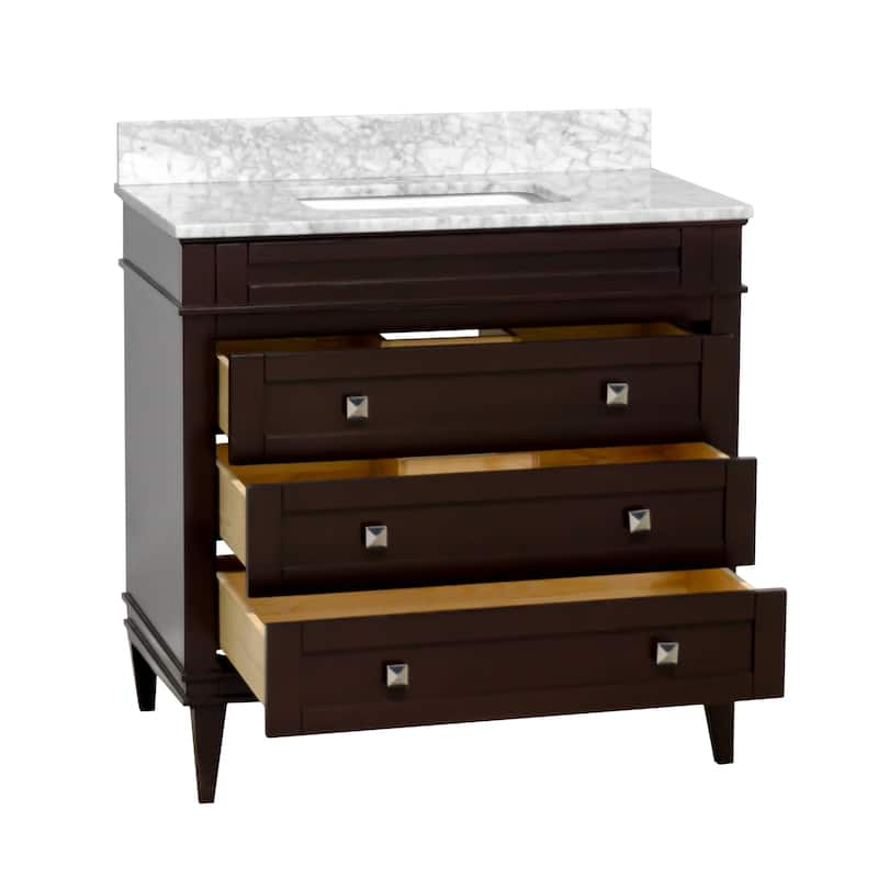 KitchenBathCollection Eleanor 30" Bathroom Vanity with Carrara Marble Top