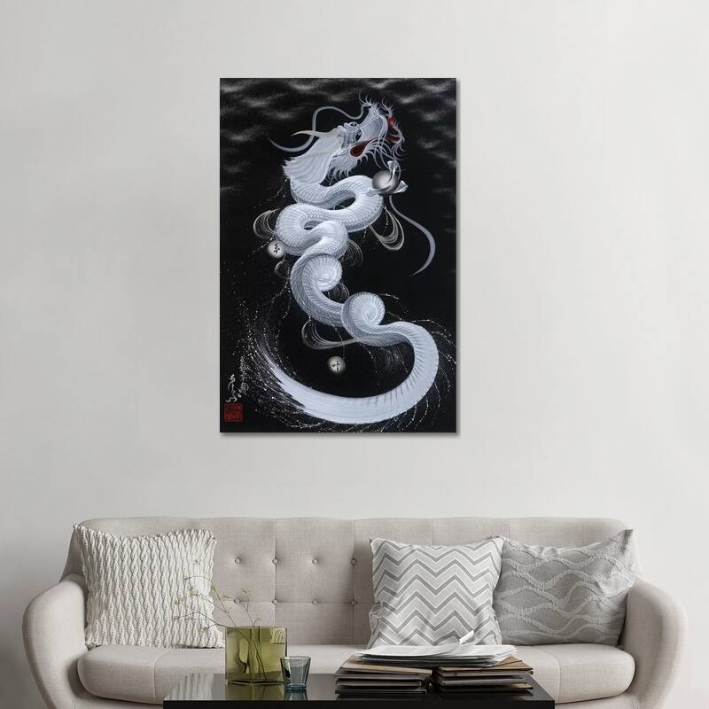 iCanvas "Good Luck White Dragon" by One-Stroke Dragon Canvas Print - 48x32x1.5