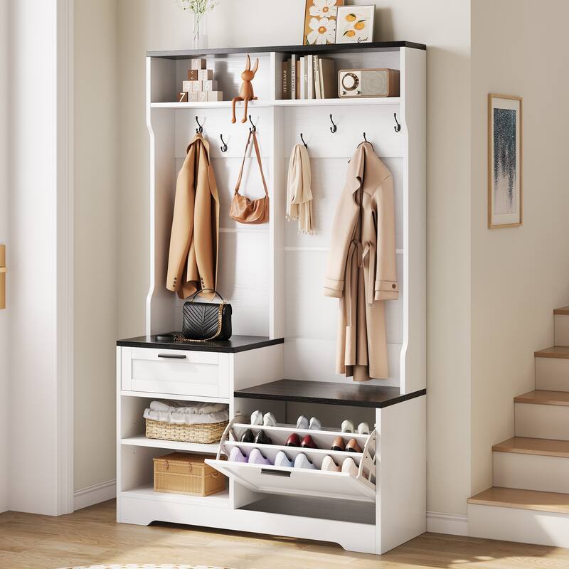 6-in-1 Hall Tree with Bench, Shoe Storage & 7 Hooks