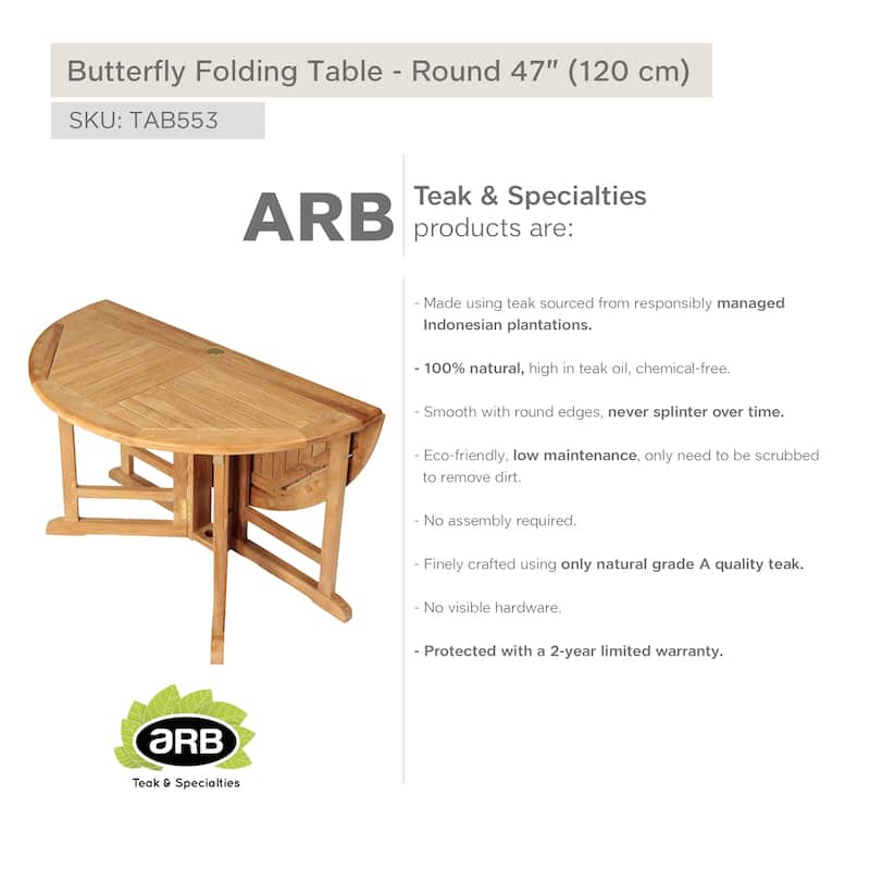 Teak Folding Butterfly Dining Table - Round 48" (120 cm)