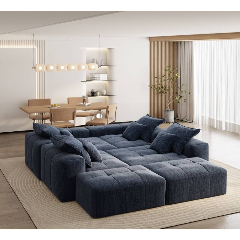 GDFStudio - Chenille Tufted Oversized 198" Modular Sectional Sofa with 2 Ottomans