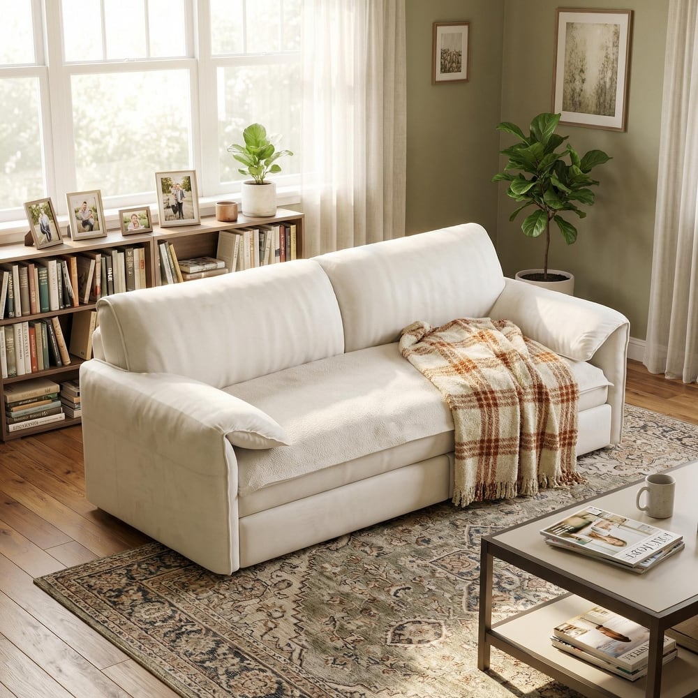 Homy Casa 66" Queen Pull-Out Sofa Bed with Storage, Velvet Loveseat