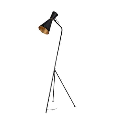 Eris III Black & Brass Metal Cone Shade Floor Lamp - 20"W x 15"D x 58"H