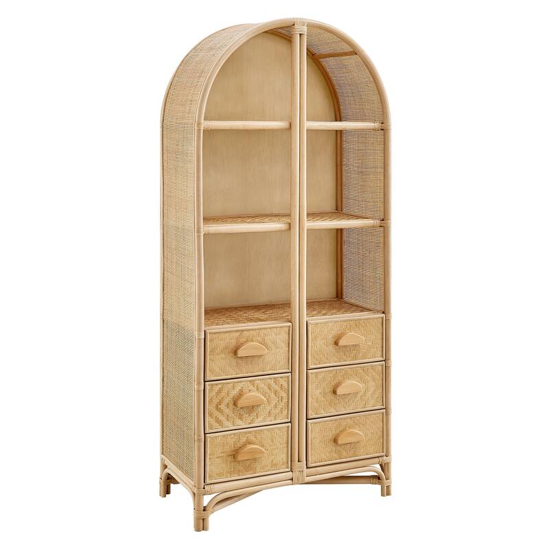 Jane 71 Inch Tall Arched Natural Rattan Bookshelf