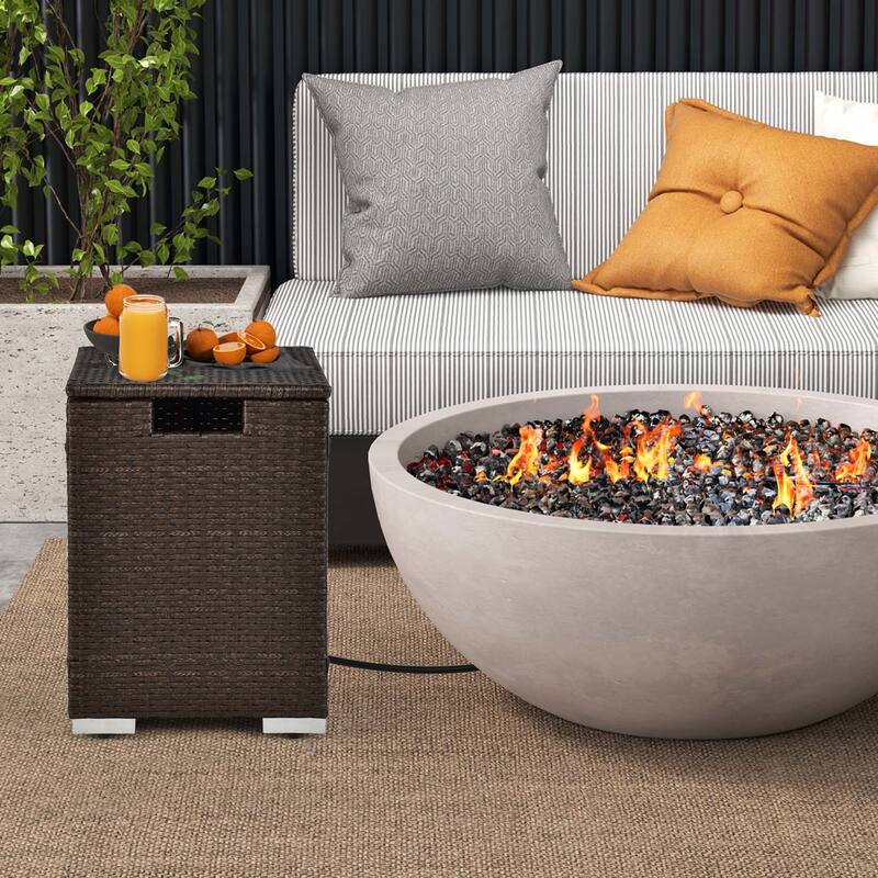 16'' Rattan Propane Tank Cover Hideaway Side Table Propane Gas Holder