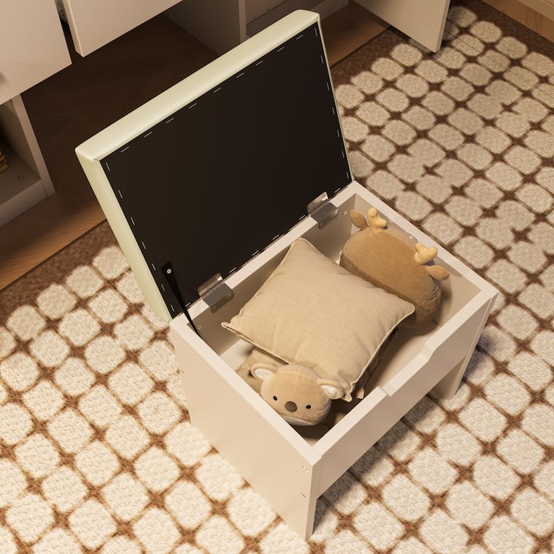 Vanity Desk with LED Lighted Mirror & Storage Stool, Makeup Vanity Set with 2 Organizers, 3 Drawers & 2 Cabinets