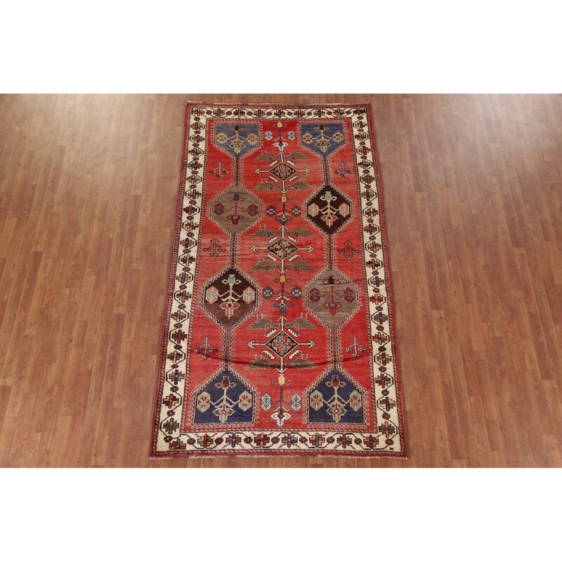 Hand Knotted Oriental 100% Wool Carpet Traditional Tribal Red Shiraz Area Rug - 9' 5'' X 5' 3''