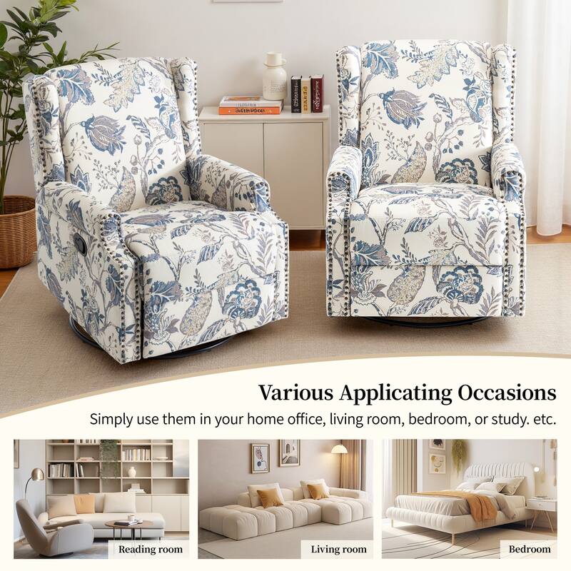 29'' W Pattern Floral Swivel Manual Push Back Recliner Glider Chair