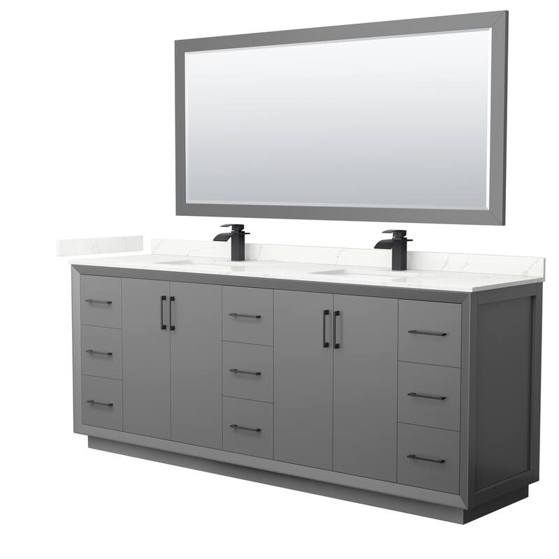 Strada 84-inch Double Vanity, Quartz Top, 70-inch Mirror