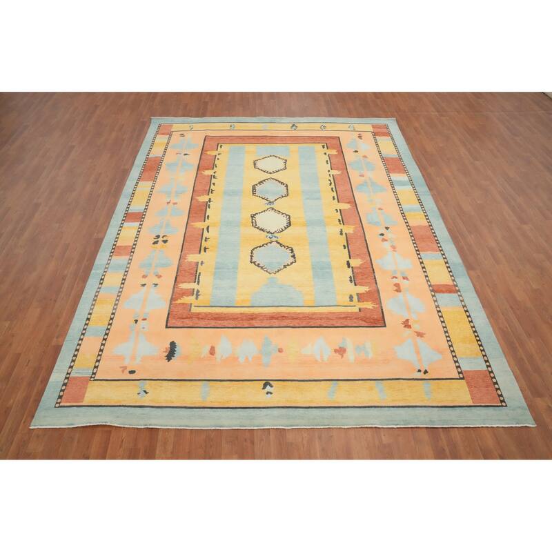 Hand Knotted Oriental 100% Wool Carpet Modern Geometric Oranges & Rust Gabbeh Area Rug - 11' 8'' X 9' 0''