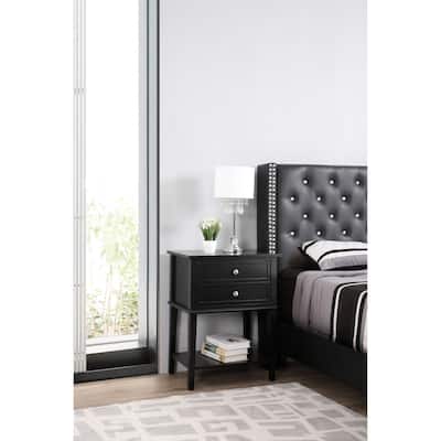 Black Nightstand 28x22x16 Sleek Contemporary Bedside Table with Open Shelf Storage, Minimalist Modern Bedroom Accent