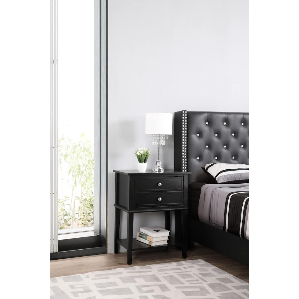 Black Nightstand 28x22x16 Sleek Contemporary Bedside Table with Open Shelf Storage, Minimalist Modern Bedroom Accent