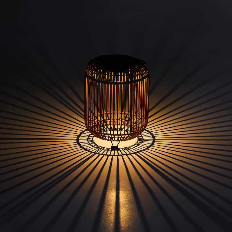 Waterproof Solar Wicker Lantern with Rattan and LED Light 11"x15"