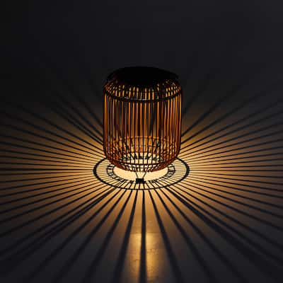 Waterproof Solar Wicker Lantern with Rattan and LED Light 11"x15"
