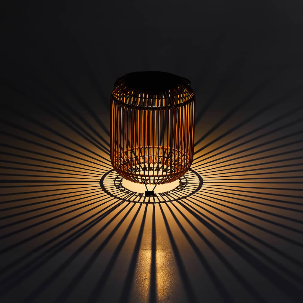 Waterproof Solar Wicker Lantern with Rattan and LED Light 11"x15"