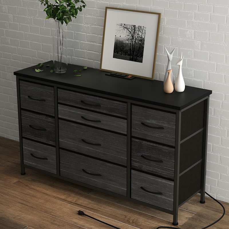 TV Stand with Power Outlet, 10 Drawers for 55'' TV - n/a
