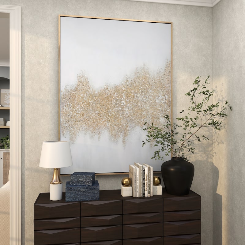 CosmoLiving by Cosmopolitan Canvas Glitter Flakes Geode Living Room Framed Wall Art with Gold Frame