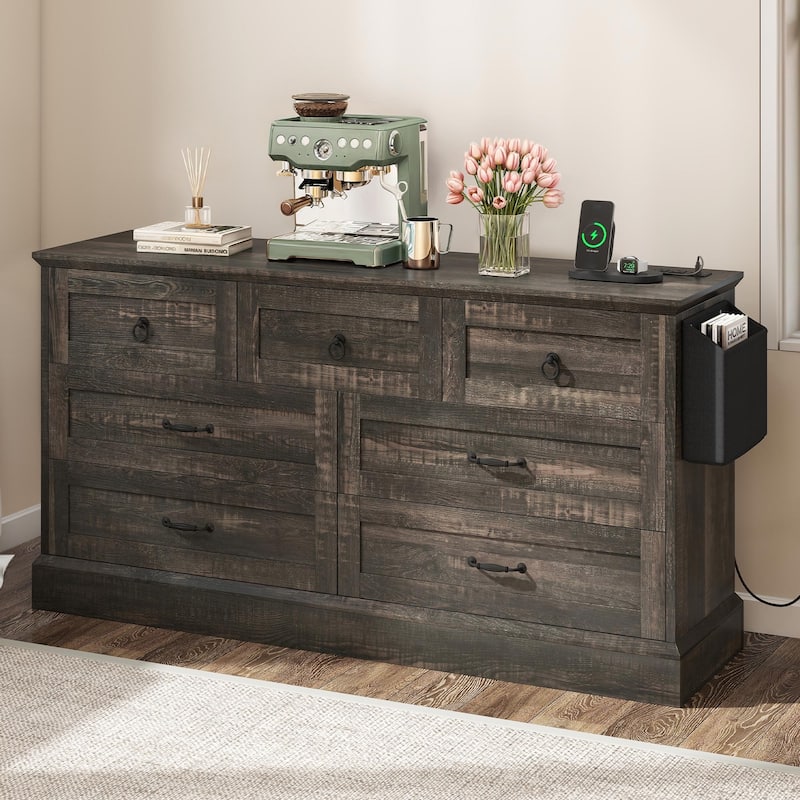 Moasis 7 Drawers Dresser Chest of Drawers Storage Organizer For Bedroom - Oak