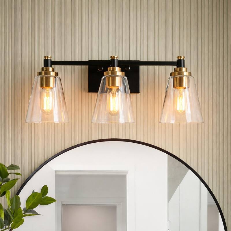 3-Light Modern Black Gold Bathroom Vanity Light Dimmable Cone Wall Sconces