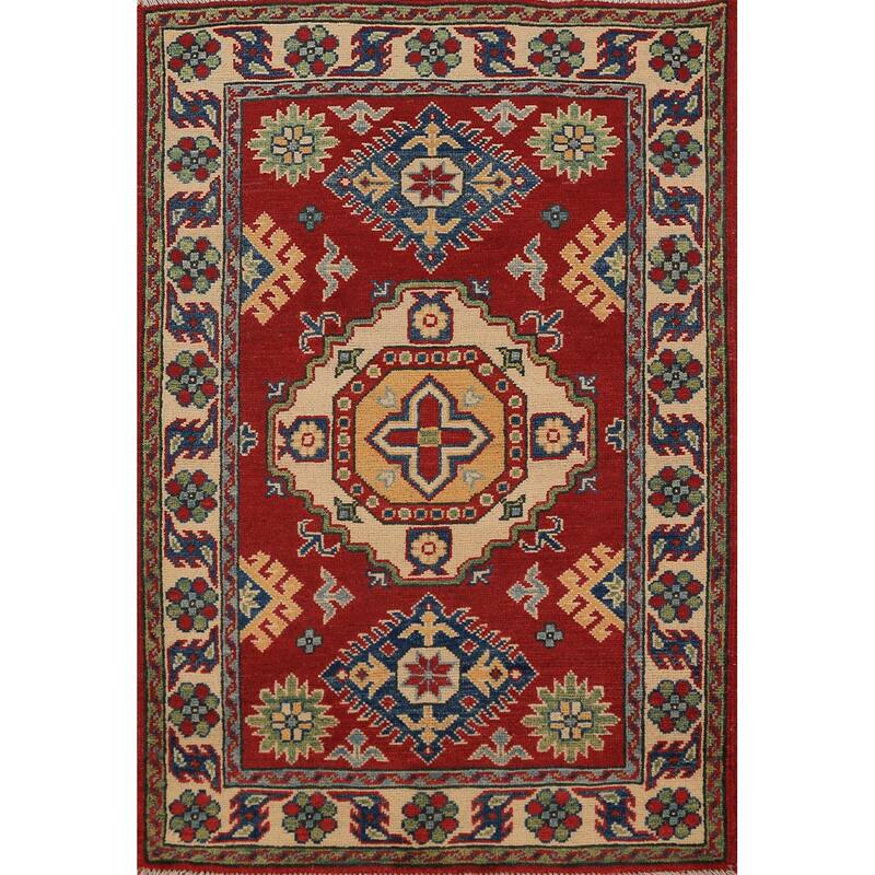 Red Kazak Foyer Rug Hand-Knotted Wool Carpet - 2'9" x 4'0"