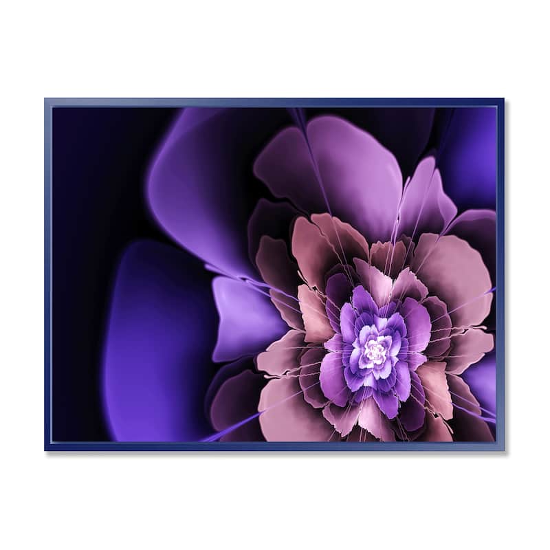 Designart "Blue Fractal Flower in Dark" Floral Framed Canvas Art Print