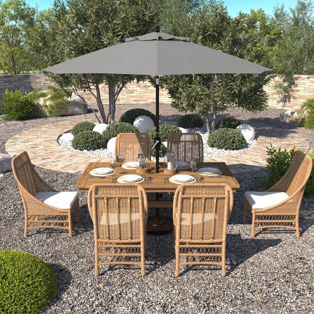 California Umbrella 9' Round Crank Lift Push Button Tilt Bronze Aluminum Patio Umbrella Sunbrella