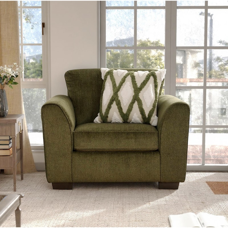 Roundhill Furniture Marvella 2-Piece Living Room Set, Arm Chair and Ottoman with Mosswood Chenille Upholstery