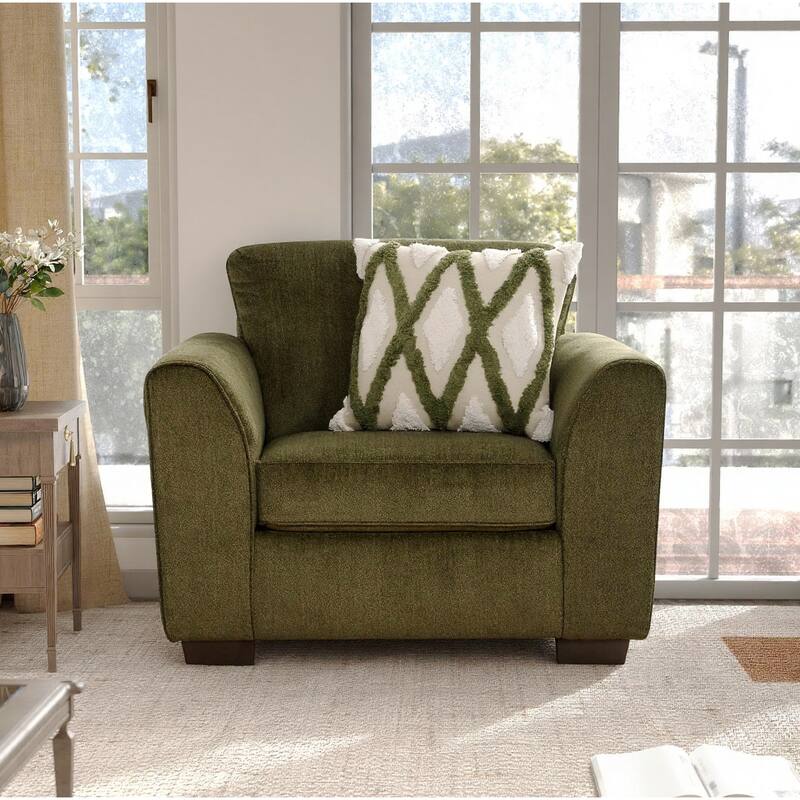 Roundhill Furniture Marvella 3-Piece Living Room Set, Sofa, Loveseat, and Chair with Mosswood Chenille Upholstery