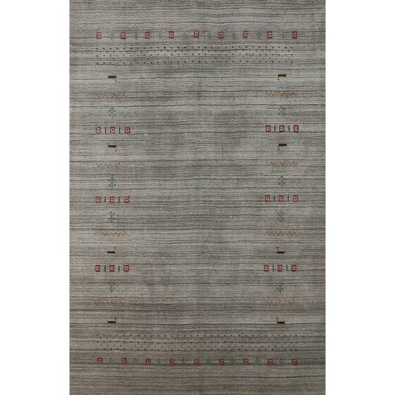 Hand Knotted Oriental 100% Wool Carpet Tribal Animal Pictorial Greys & Charcoal Gabbeh Area Rug - 7' 9'' X 5' 1''