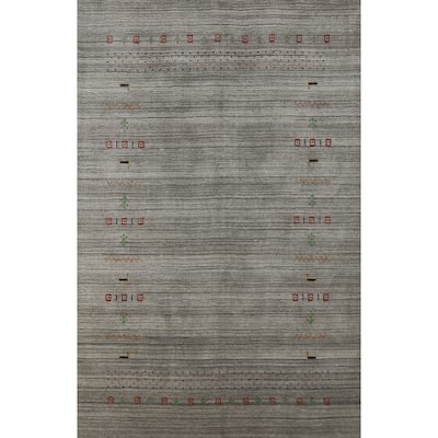 Hand Knotted Oriental 100% Wool Carpet Tribal Animal Pictorial Greys & Charcoal Gabbeh Area Rug - 7' 9'' X 5' 1''