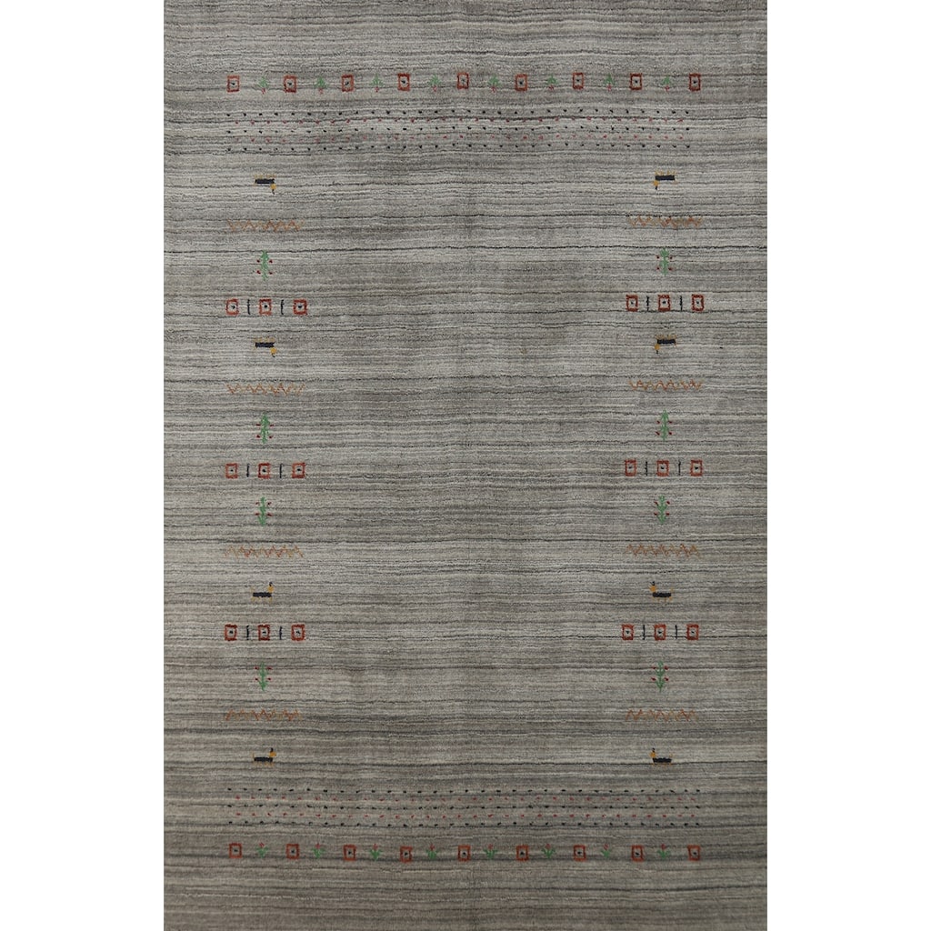 Hand Knotted Oriental 100% Wool Carpet Tribal Animal Pictorial Greys & Charcoal Gabbeh Area Rug - 7' 9'' X 5' 1''