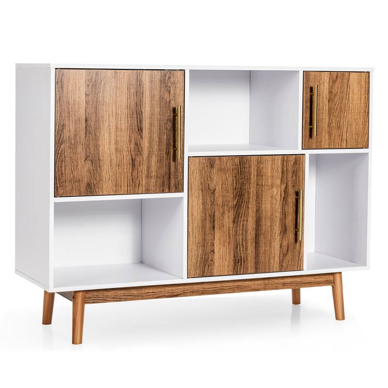 Sideboard Storage Cabinet Display Cabinet with Storage Compartments - White, Brown