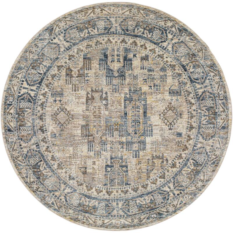 Livabliss Mirabel Traditional Area Rug - 5'3" x 5'3" Round - Tan