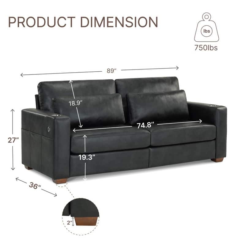 Spruce & Spring Ezra 89" Modern High Back Living Room Sofa with USB & Cup Holders