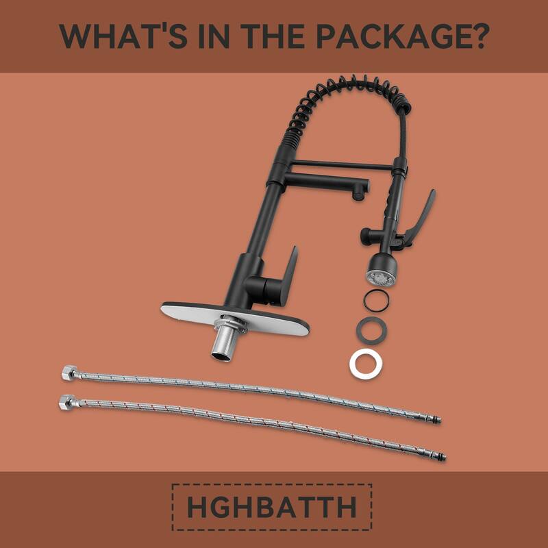 Commercial Stainless Steel Single Handle Kitchen Spring Sink Faucet with LED Pull Down Sprayer & Deck Plate