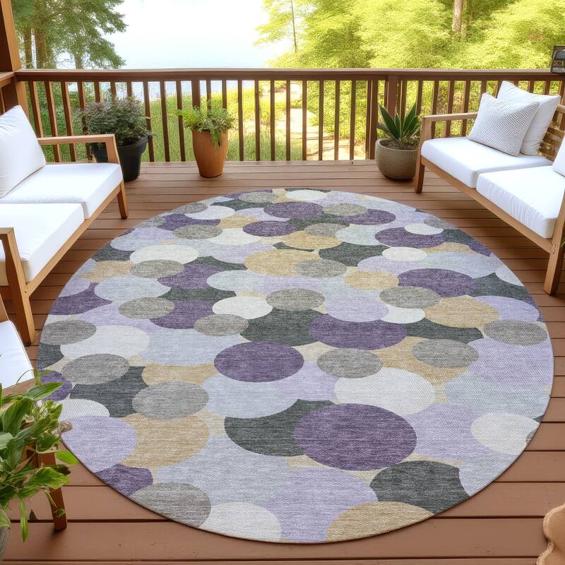 Machine Washable Indoor/ Outdoor Mucho Bubbles Chantille Rug - Plum - 8' x 8'