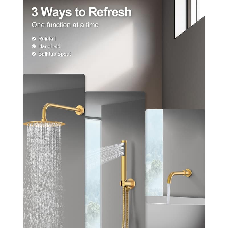 GRANDJOY 10inch Wall Mount Rainfall Shower Head and Handheld Shower Spray Combo Shower System