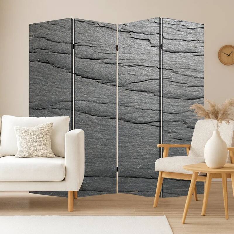 4 Panel Canvas and Metal Frame Room Divider, Slate Gray