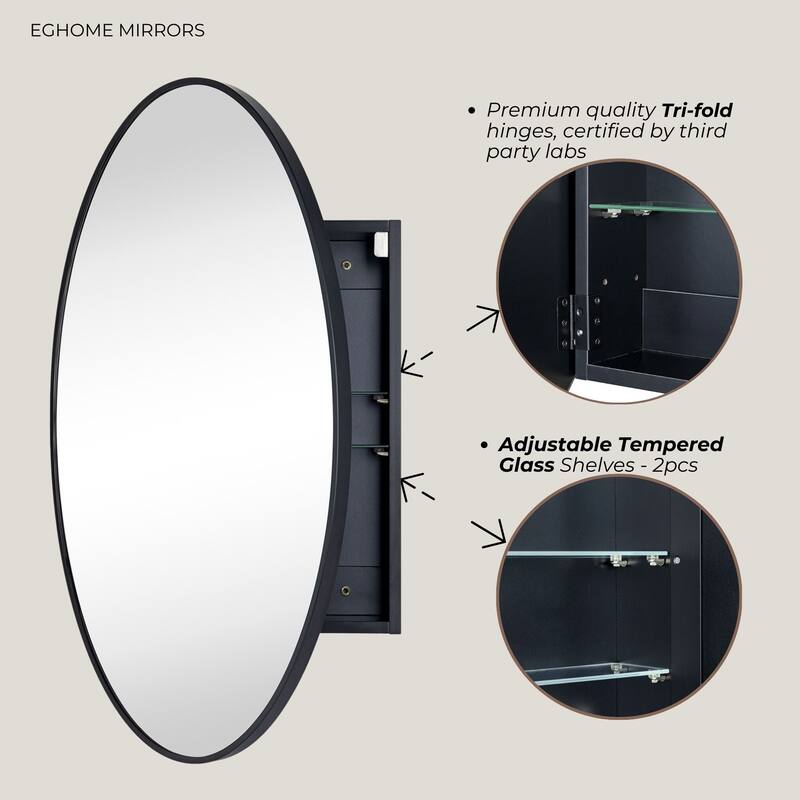 Surface Mount Oval Bathroom Medicine Cabinet with Mirror and adjustable shelves - 20" x 30"